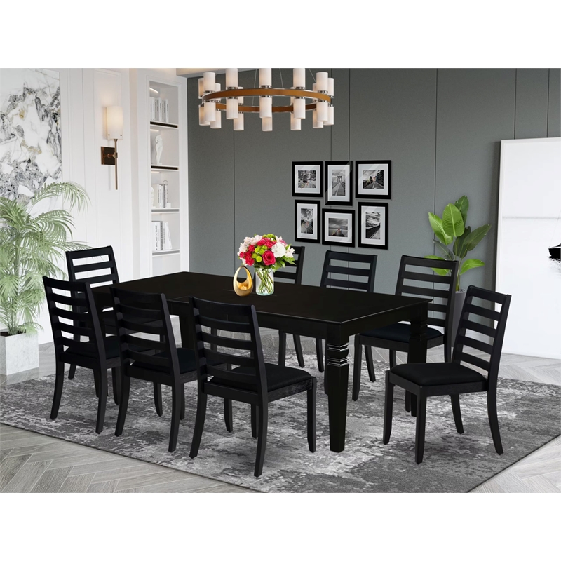 East West Furniture Logan 9-Piece Kitchen Dining Set in Black Finish