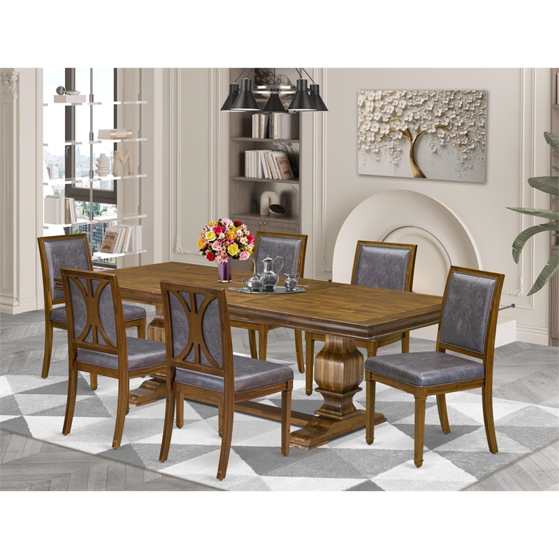 East West Furniture Laneville 7-Piece Dining Table Set in Walnut Finish