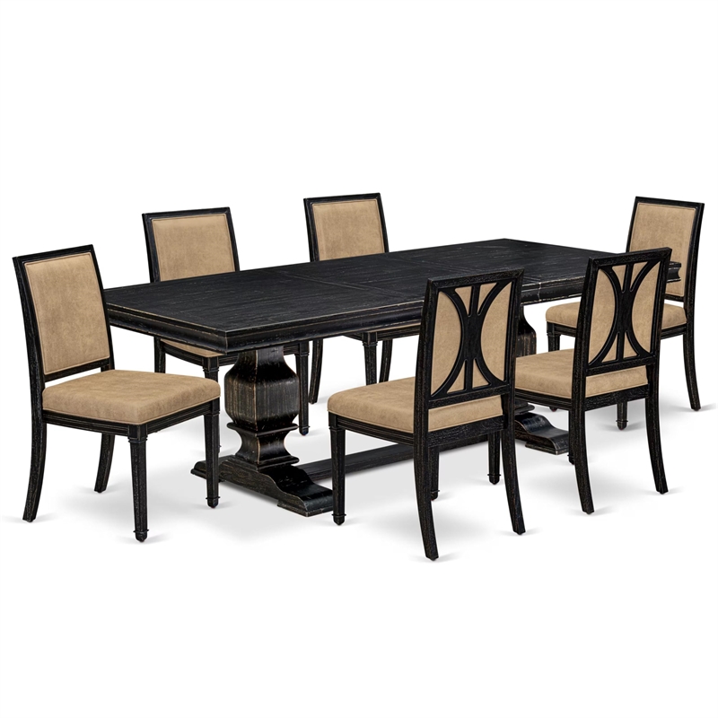 East West Furniture Laneville 7-Piece Modern Dining Table Set in Black Finish