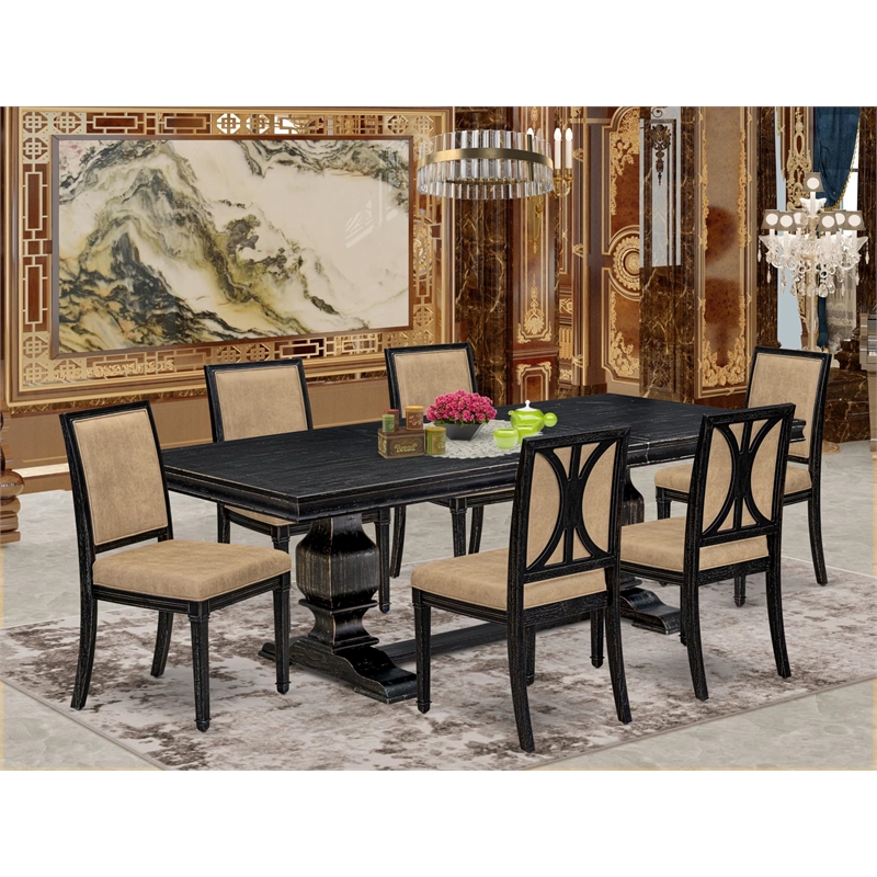 East West Furniture Laneville 7-Piece Modern Dining Table Set in Black Finish