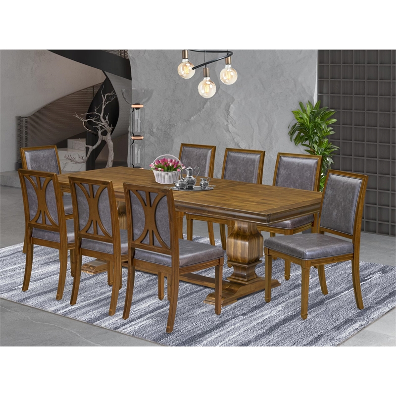 East West Furniture Laneville 9-Piece Kitchen Table Set in Walnut Finish
