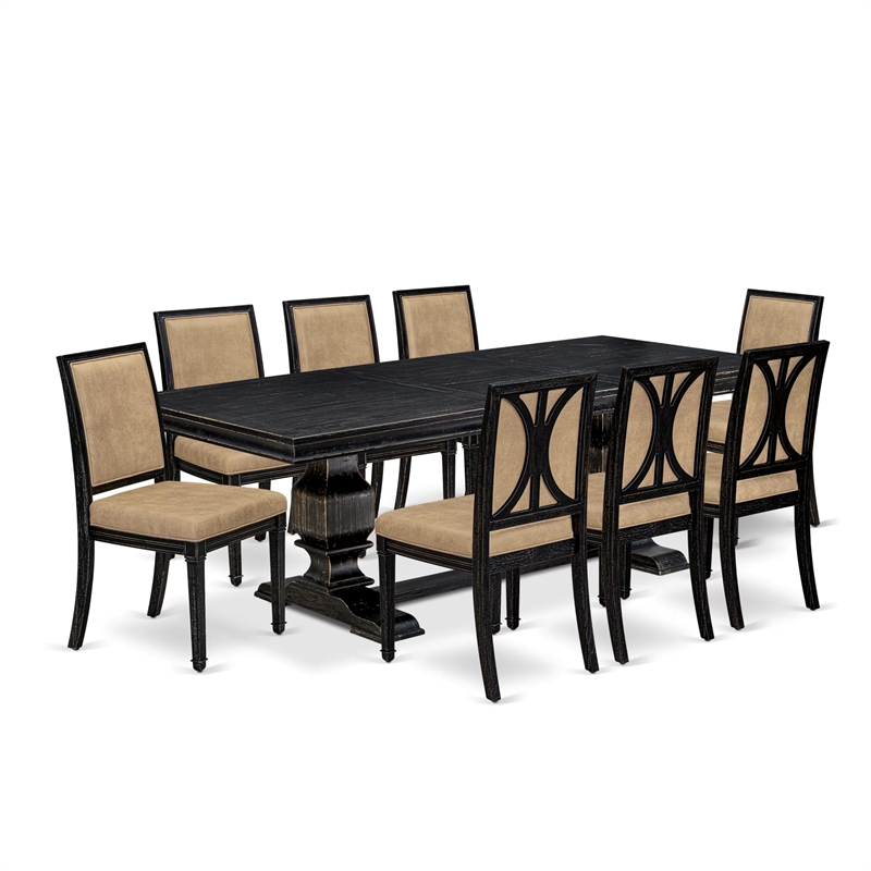 East West Furniture Laneville 9-Piece Kitchen Table Set in Black Finish