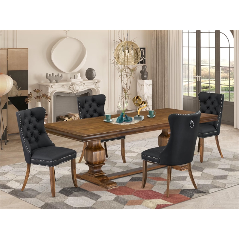 East West Furniture Laneville 5-Piece Dining Table Set in Walnut Finish