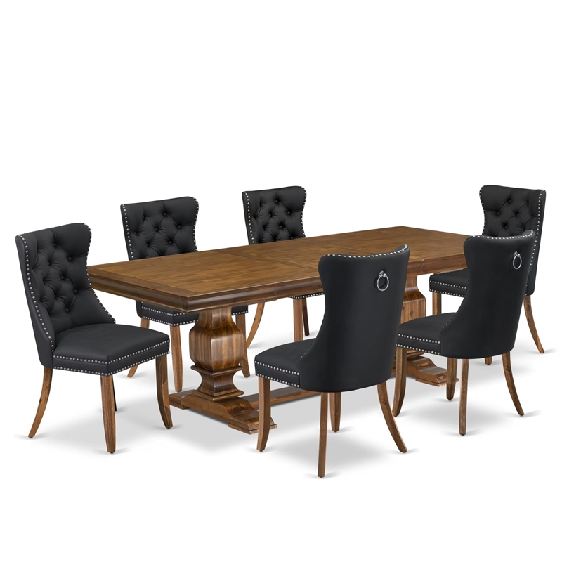East West Furniture Laneville 7-Piece Modern Dining Table Set in Walnut Finish