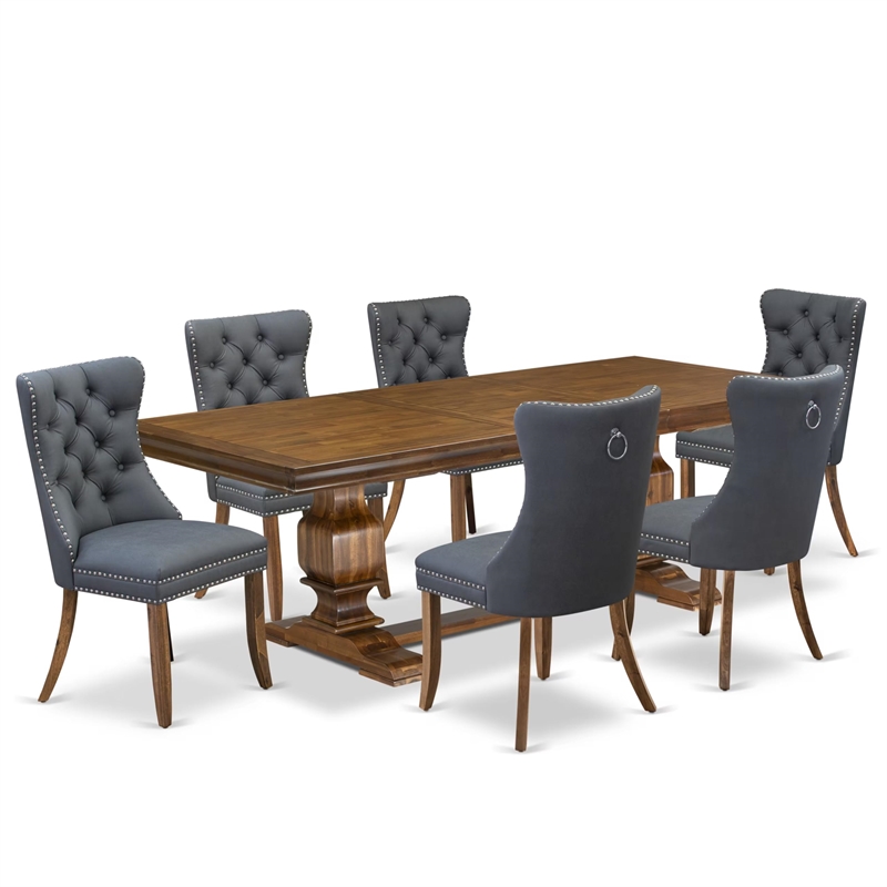 East West Furniture Laneville 7-Piece Dining Table Set in Walnut Finish