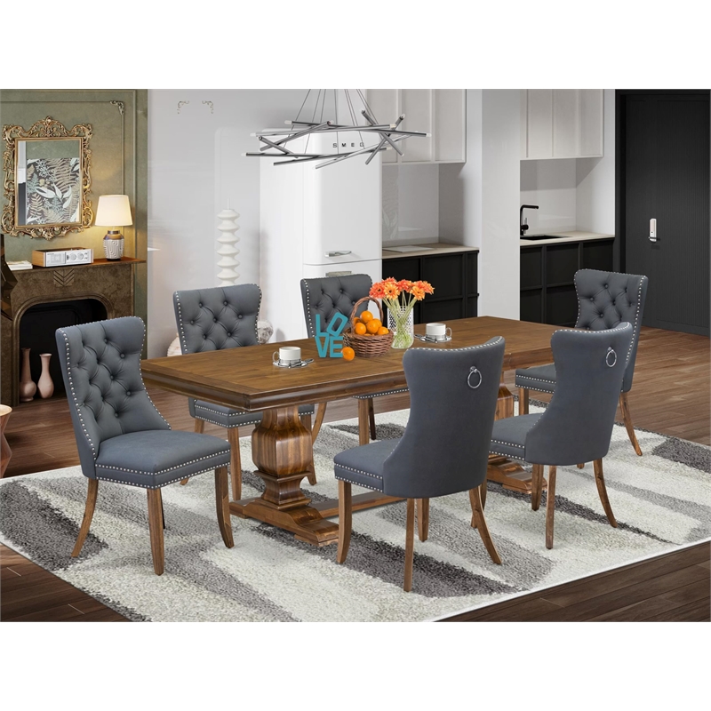 East West Furniture Laneville 7-Piece Dining Table Set in Walnut Finish
