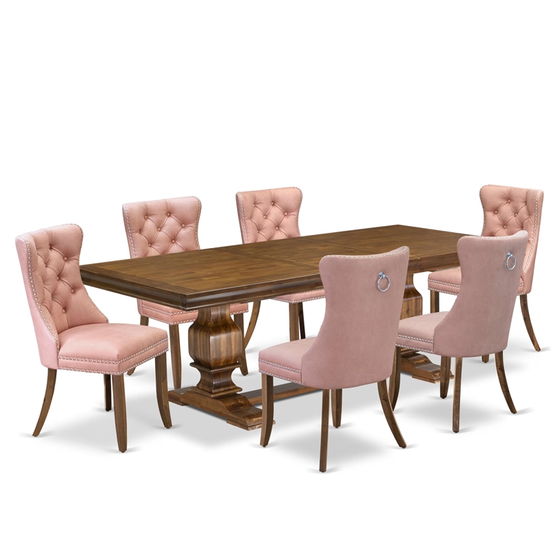 East West Furniture Laneville 7-Piece Dining Table Set in Walnut Finish