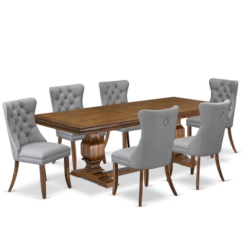 East West Furniture Laneville 7 Pieces Dining Set in Walnut Finish