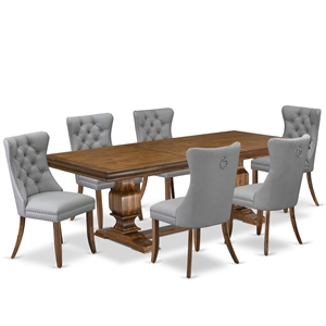 East West Furniture Laneville 7 Pieces Dining Set in Walnut Finish