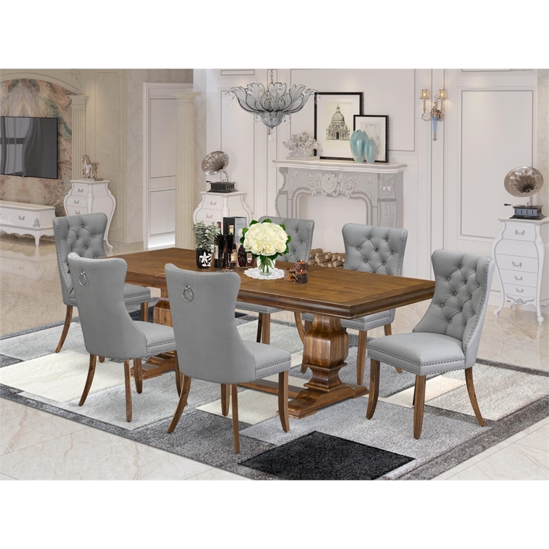 East West Furniture Laneville 7 Pieces Dining Set in Walnut Finish