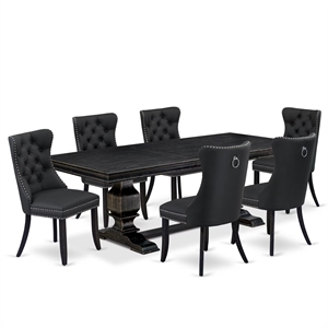 East West Furniture Laneville 7 Pieces Dining Set in Black Finish