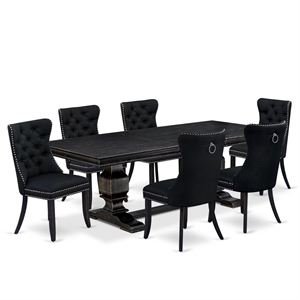 East West Furniture Laneville 7-Piece Dining Table Set in Black Finish