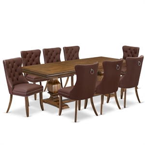 East West Furniture Laneville 9-Piece Mid-Century Dining in Walnut Finish