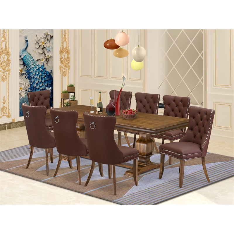 East West Furniture Laneville 9-Piece Mid-Century Dining in Walnut Finish