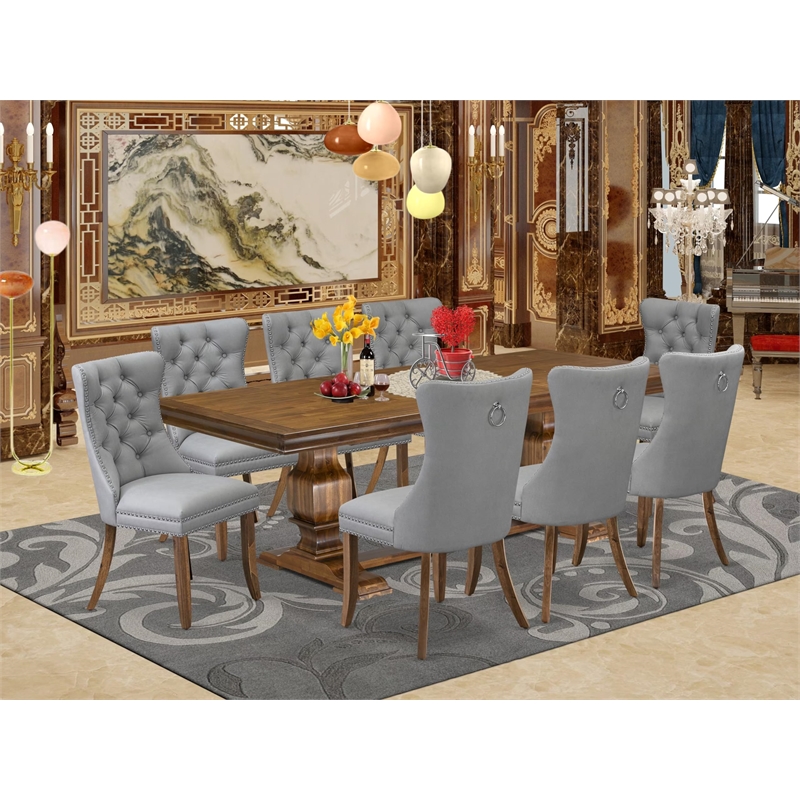East West Furniture Laneville -9 Pieces Dining Table Set in Walnut Finish