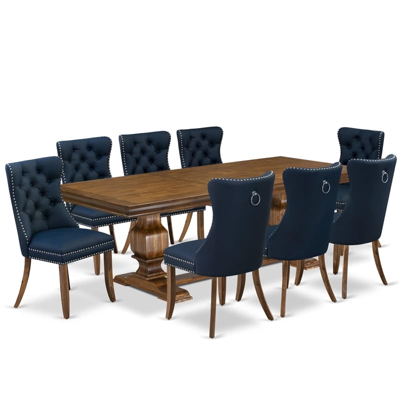 East West Furniture Laneville -9 Pieces Dining Table Set in Walnut Finish