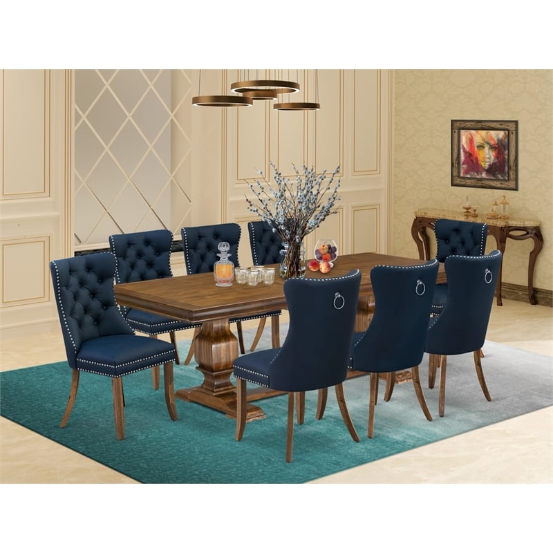 East West Furniture Laneville -9 Pieces Dining Table Set in Walnut Finish