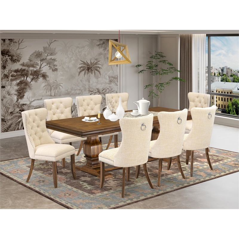 East West Furniture Laneville 9 Pieces Dining Table Set in Walnut Finish