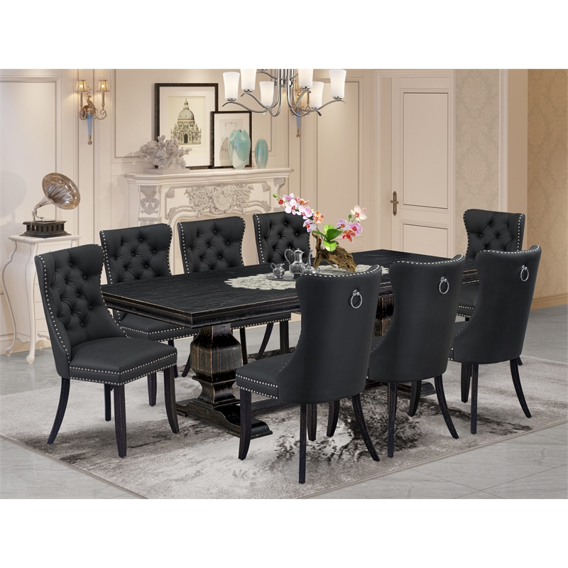 East West Furniture Laneville 9 Pieces Dining Table Set in Black Finish