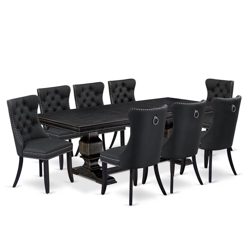 East West Furniture Laneville 9 Pieces Dining Table Set in Black Finish