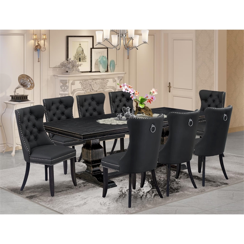 East West Furniture Laneville 9 Pieces Dining Table Set in Black Finish