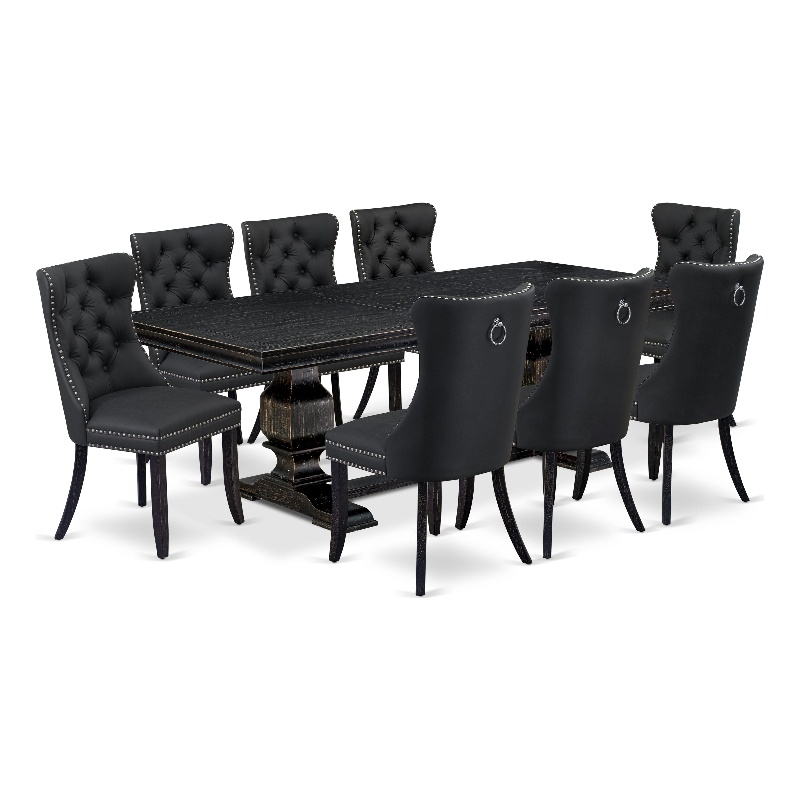 East West Furniture Laneville 9 Pieces Dining Table Set in Black Finish