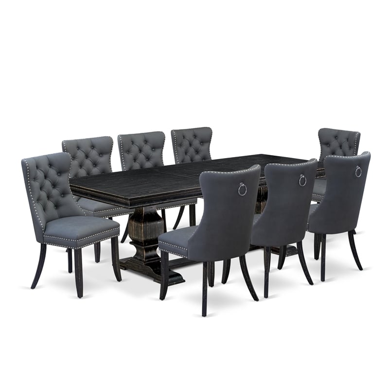 East West Furniture Laneville 9 Pieces Dining Table Set in Black Finish