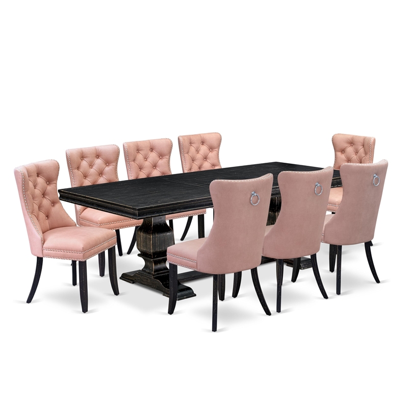 East West Furniture Laneville 9 Pieces Dining Table Set in Black Finish