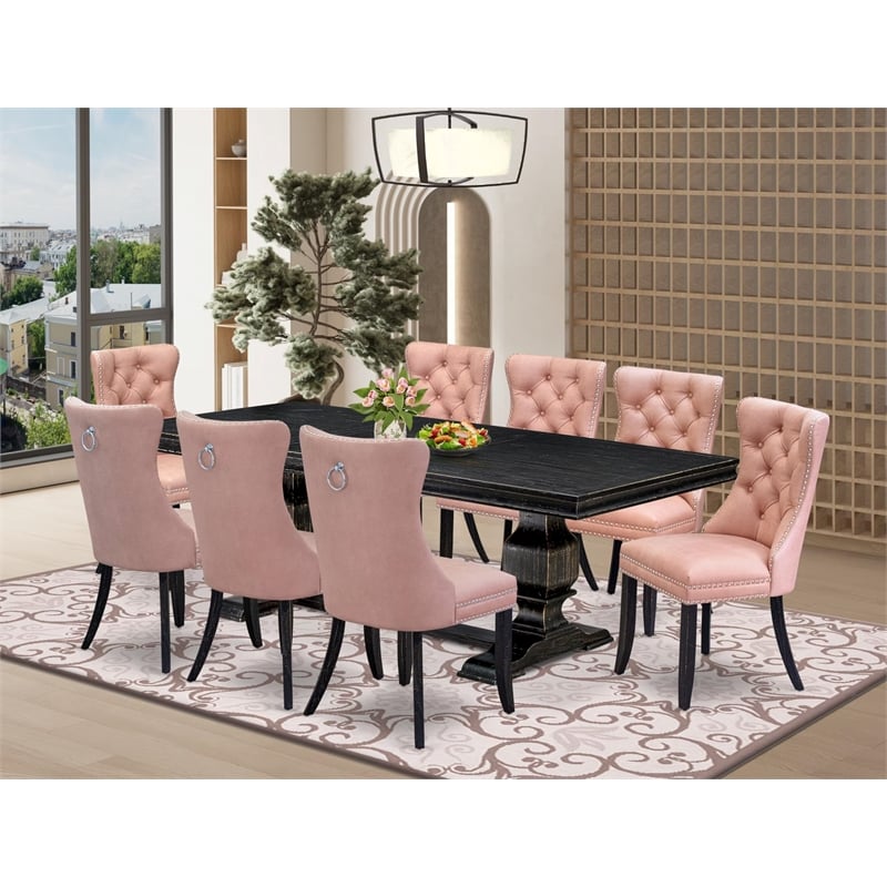 East West Furniture Laneville 9 Pieces Dining Table Set in Black Finish