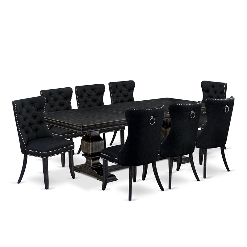 East West Furniture Laneville 9-Piece Kitchen Table Set in Black Finish