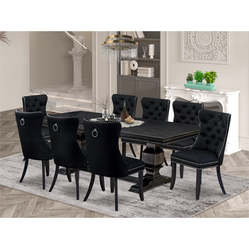 East West Furniture Laneville 9-Piece Kitchen Table Set in Black Finish