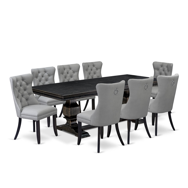East West Furniture Laneville 9 Pieces Dining Table Set in Black Finish