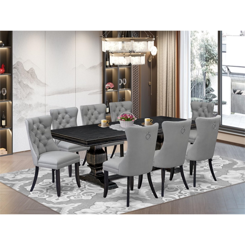 East West Furniture Laneville 9 Pieces Dining Table Set in Black Finish