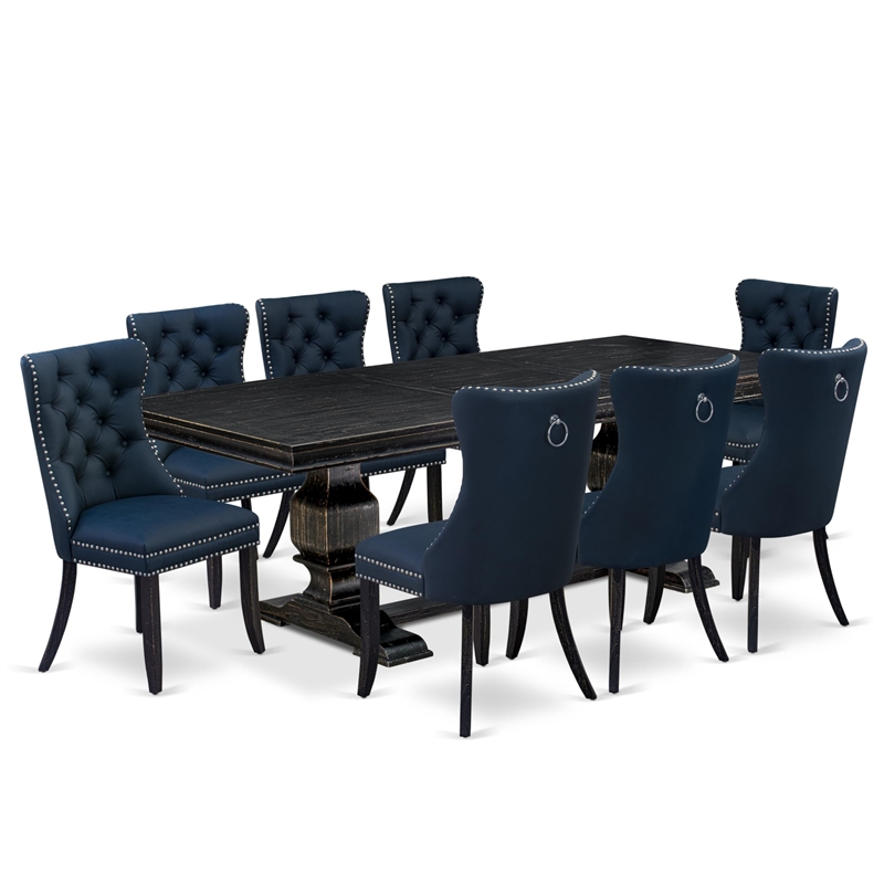 East West Furniture Laneville 9-Piece Kitchen Table Set in Black Finish