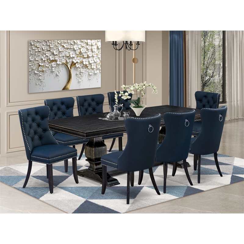 East West Furniture Laneville 9-Piece Kitchen Table Set in Black Finish