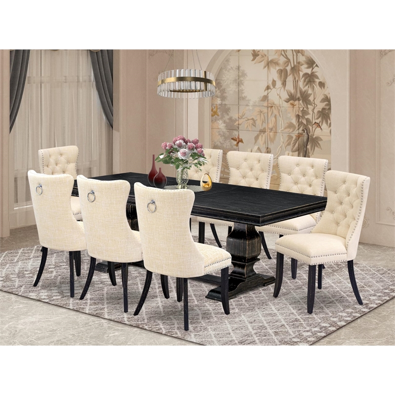 East West Furniture Laneville 9 Pieces Dining Table Set in Black Finish