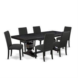 East West Furniture Laneville 7-Piece Dining Table Set in Black Finish