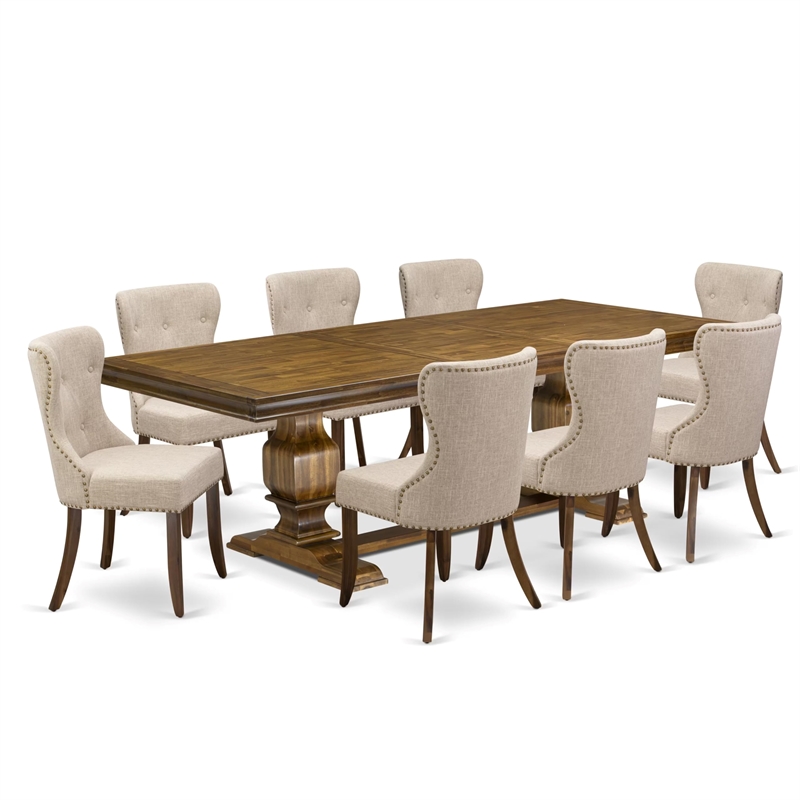 East West Furniture Laneville 9-Piece Kitchen Dining Set in Walnut Finish