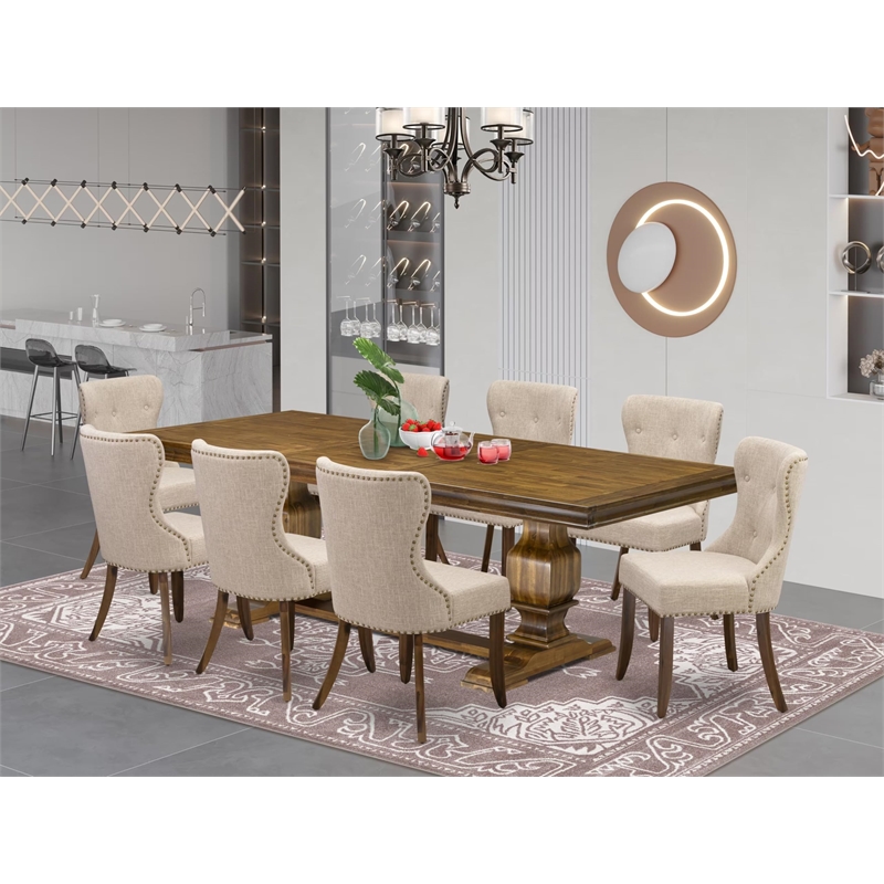 East West Furniture Laneville 9-Piece Kitchen Dining Set in Walnut Finish