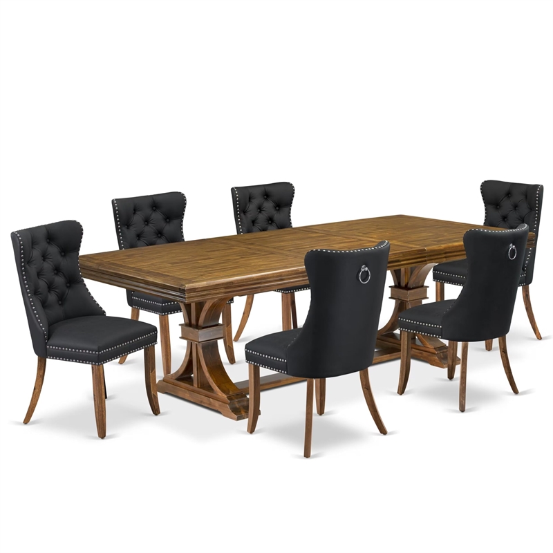 East West Furniture Northcliffe 7-Piece Modern Dining Table Set in Walnut Finish
