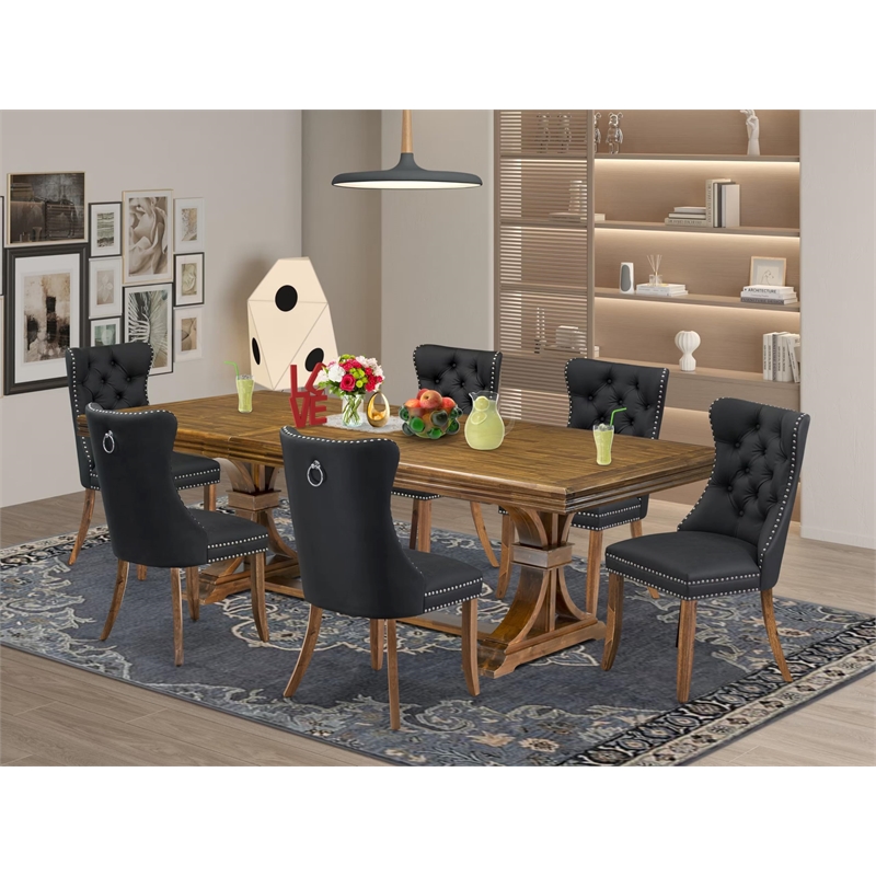 East West Furniture Northcliffe 7-Piece Modern Dining Table Set in Walnut Finish