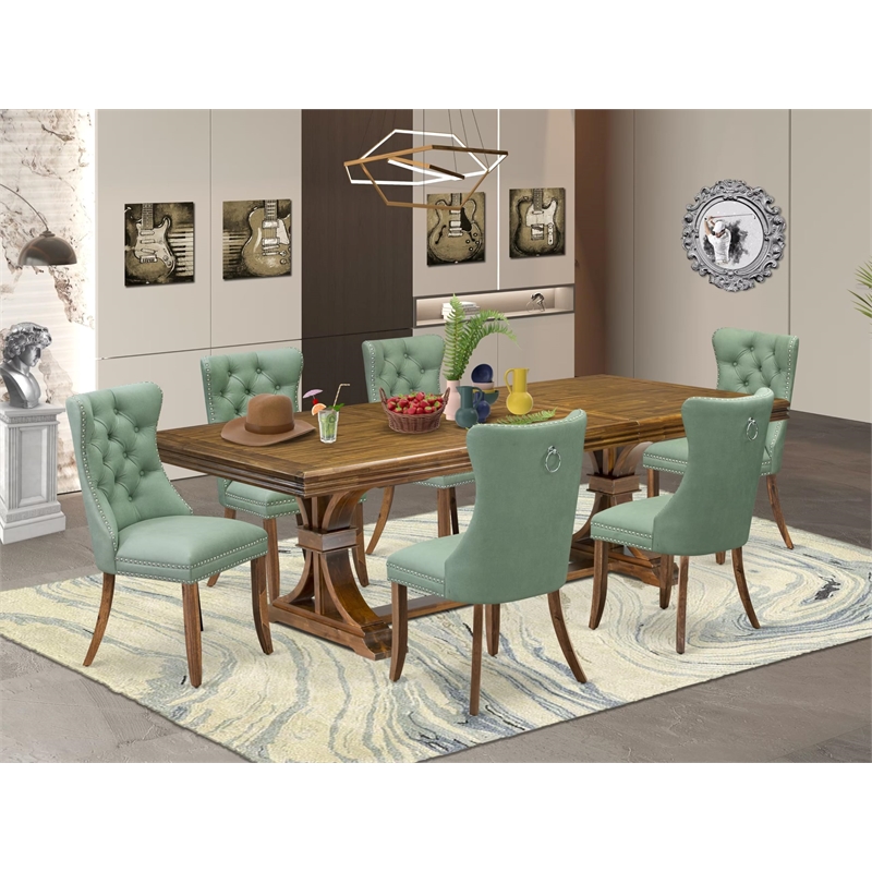 East West Furniture Northcliffe 7-Piece Modern Dining Table Set in Walnut Finish
