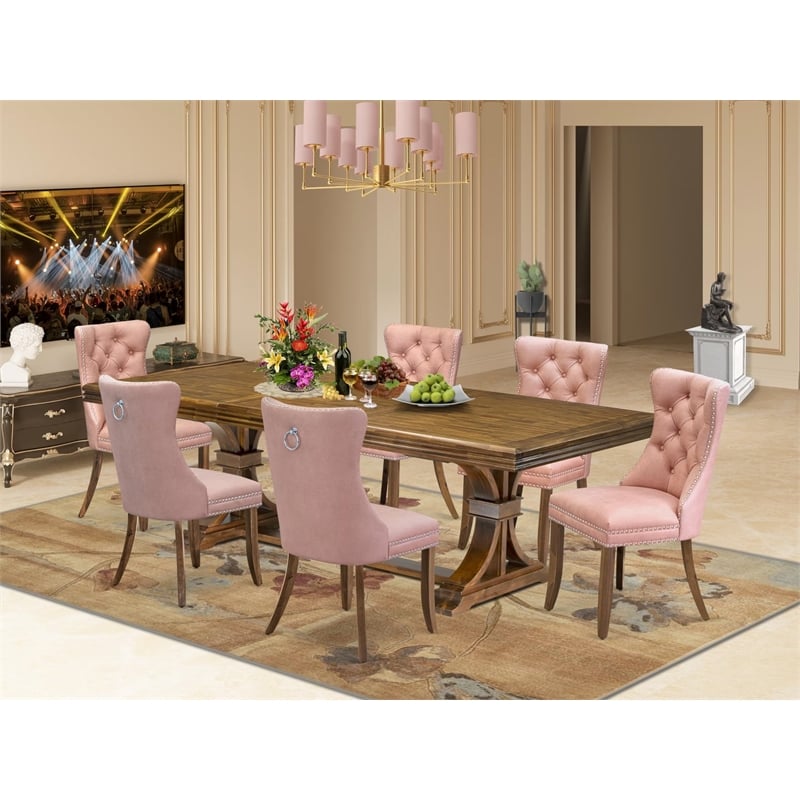 East West Furniture Northcliffe 7-Piece Kitchen Table Set in Walnut Finish