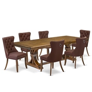 East West Furniture Northcliffe 7-Piece Modern Dining Table Set in Walnut Finish
