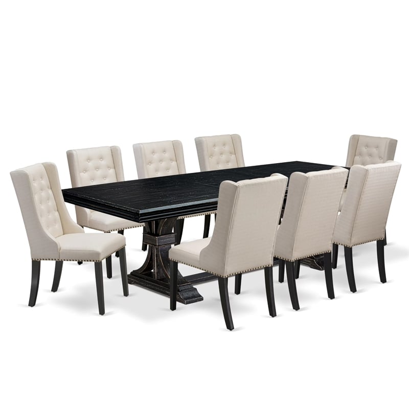 East West Furniture Northcliffe 9-Piece Dining Set in Black Finish