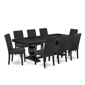 East West Furniture Laneville 9-Piece Modern Dining Table Set in Black Finish