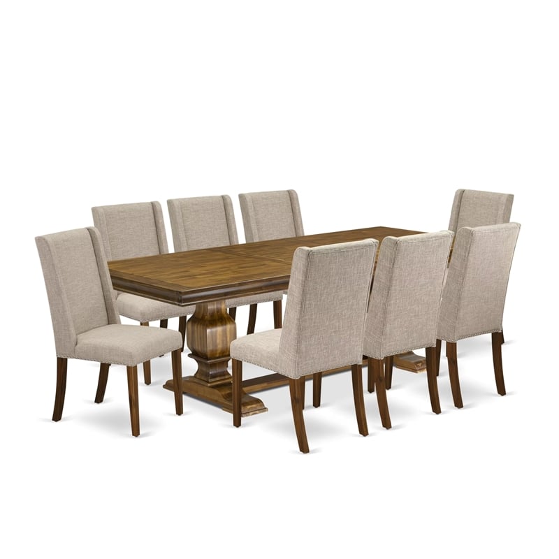 East West Furniture Laneville 9-Piece Modern Dining Table Set in Walnut Finish