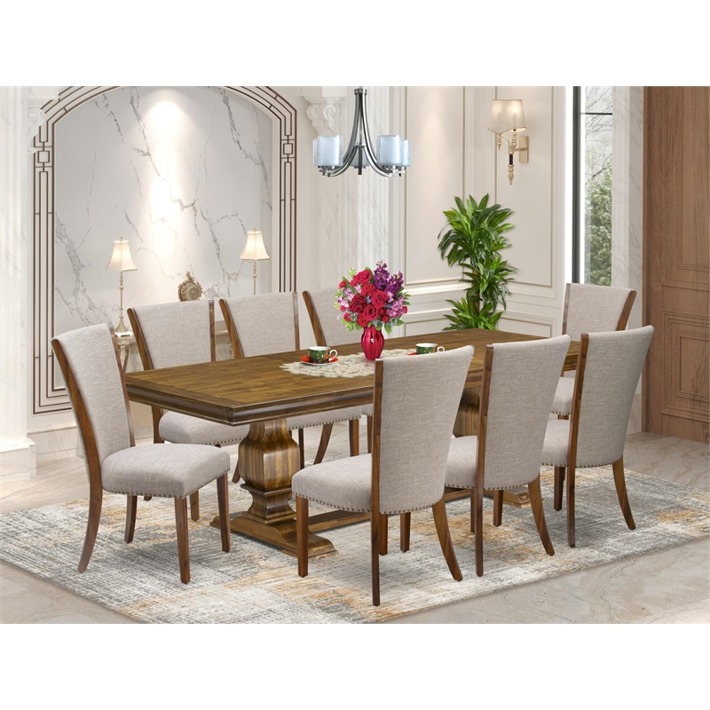 East West Furniture Laneville 9-Piece Dining Table Set in Walnut Finish