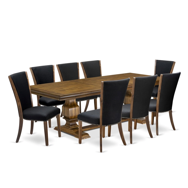 East West Furniture Laneville 9-Piece Dining Table Set in Walnut Finish