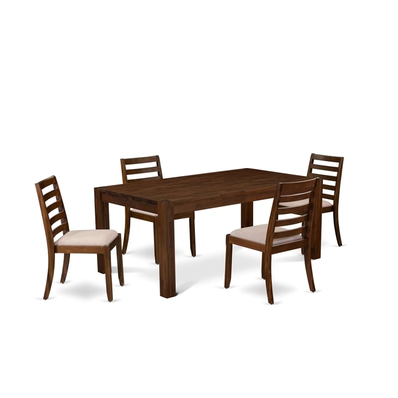 East West Furniture Lismore 5 Piece A Dining Table Set in Walnut Finish